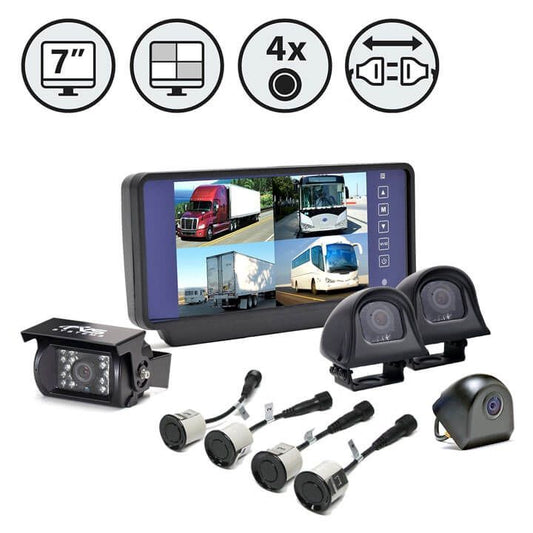 Rear View Safety Backup Camera System For Tractor-Trailer with Integrated Sensors | 4 Camera Setup