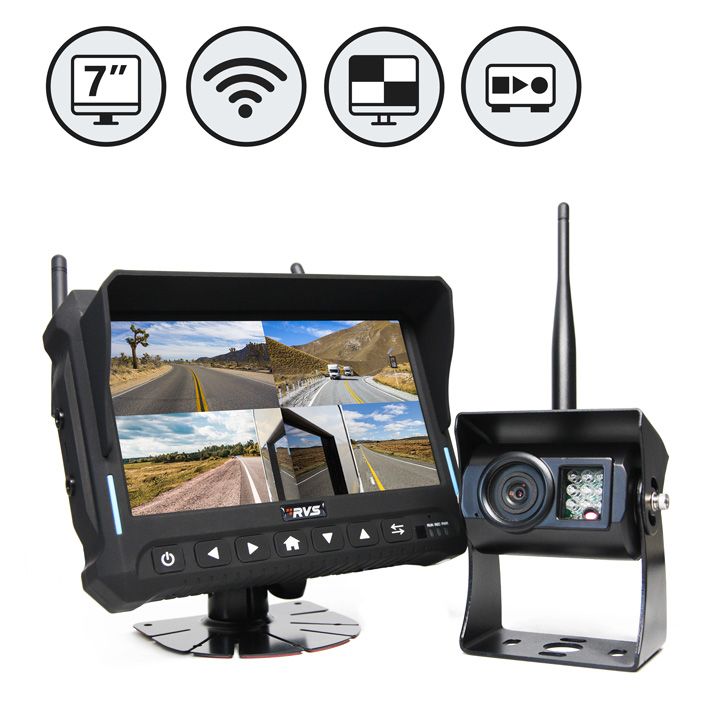 Rear View Safety Wireless Backup Camera System | 7" Quad View Display with Built-in DVR