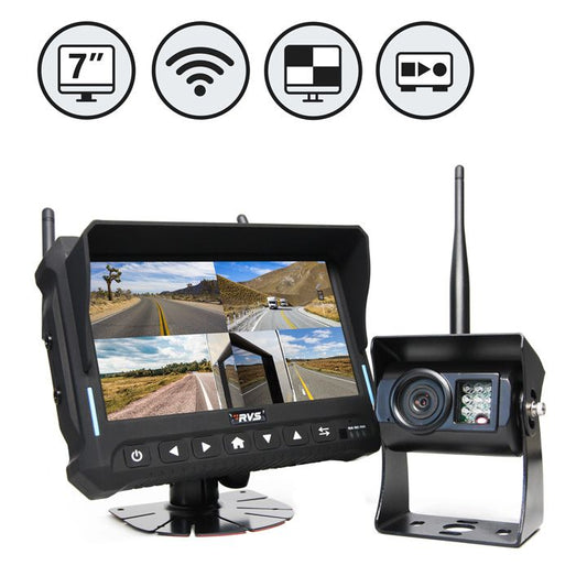 Rear View Safety Wireless Backup Camera System | 7" Quad View Display with Built-in DVR