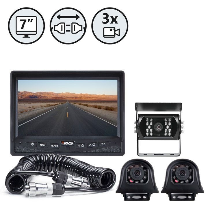 Rear View Safety Backup Camera System with Side Cameras and Quick Connect Kit