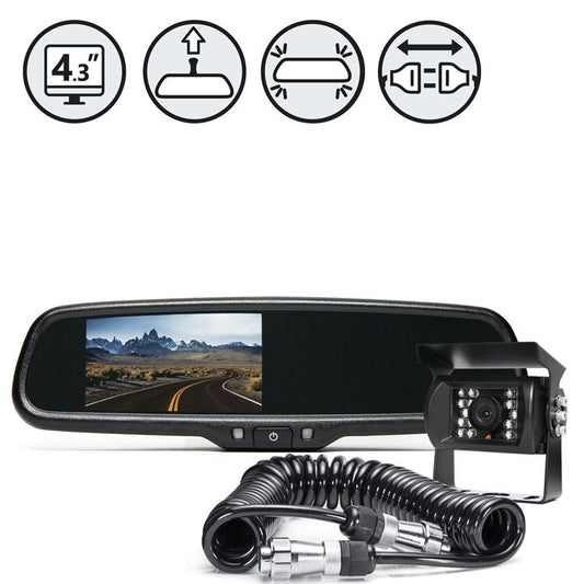 Rear View Safety Backup Camera System with Replacement Mirror Monitor and Quick Connect/Disconnect Kit (213-613)