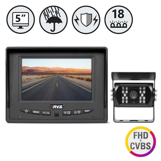 Rear View Safety FHD Backup Camera System with 3-Channel 5" LCD Monitor (With Power Harness)