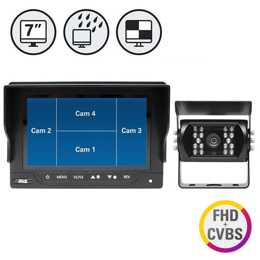 Rear View Safety FHD Waterproof Backup Camera System with 7" Quad View Monitor